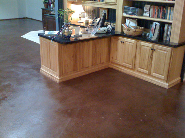 Residential stained concrete floor coating by Real Seal Coatings